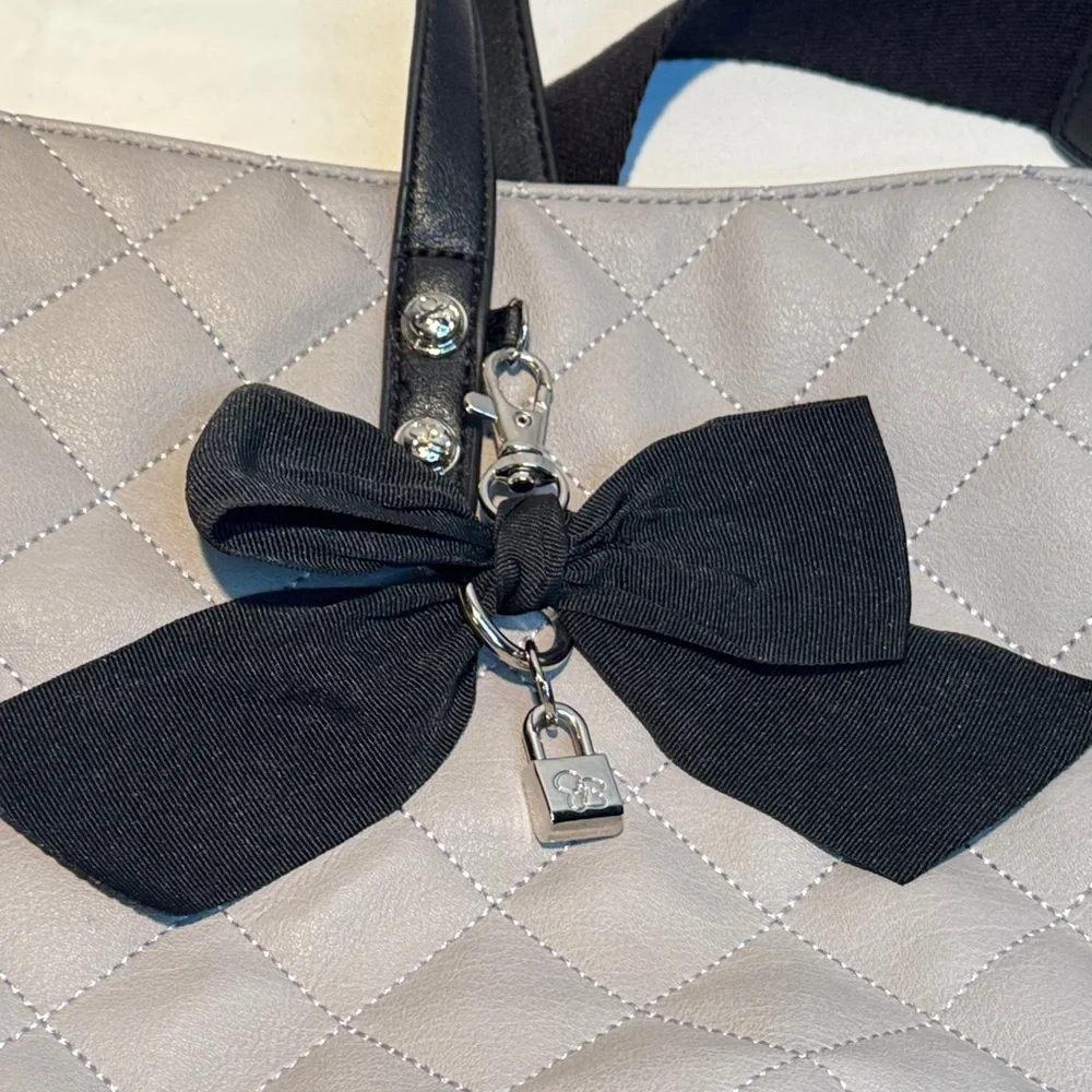 Jessica Simpson Black and Gray Quilted Tote with Bow